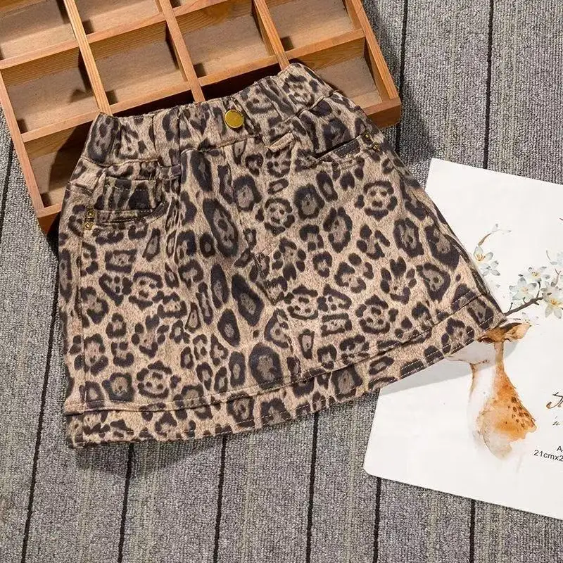 

2026 New Spring And Summer Girls Kids cotton Leopard-print skirts Fashion Casual Comfortable Cute Children Skirt