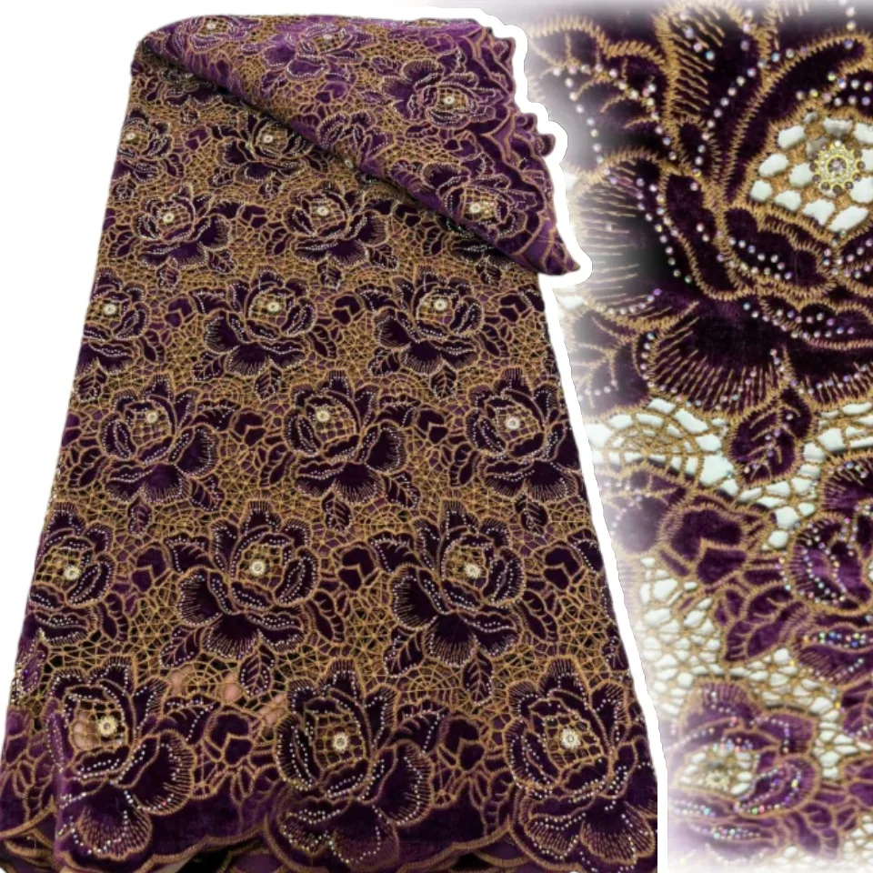 

African Stone Velvet Lace Fabric 2025 High Quality Nigerian Lace Fabric Embroidery Swiss Cord Lace for Wedding Sewing CC1625