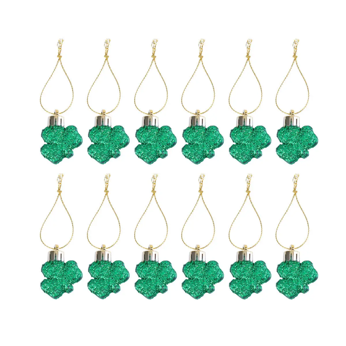 12Pcs Shamrock Hanging Pendant Plastic Glitter Clover for Day Party Door Window Decoration Photo Props