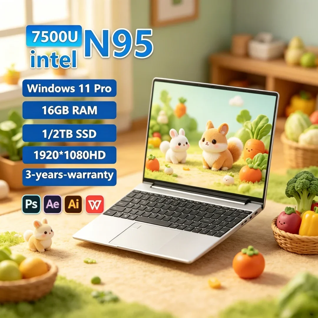 

2026 Ethereal Original 15.6" Laptop N95 FHD IPS Display 120 Hz Celestial Ultralear Screen 7500mAh 32GB/2TB SSD Seraphic Backlit