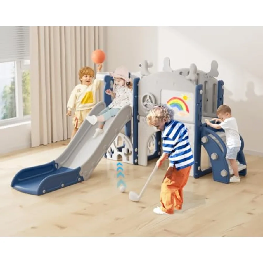 

Горка 12 в 1, с доской для рисования в гольфе, баскетбольное кольцо для альпинизма и место для хранения, игровая площадка для малышей на открытом воздухе