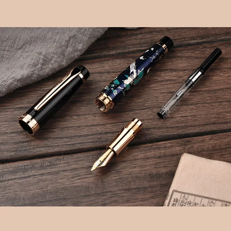 HongDian Hand-Drawing Fountain Pen Blue Magpie Nib exquisite Office Business Writing ink pens Stationery Students Gift pens