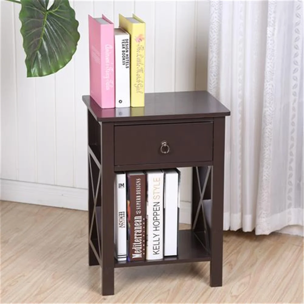 FCH Nightstand Modern End Table, Meja samping dengan 1 laci dan rak penyimpanan, coklat