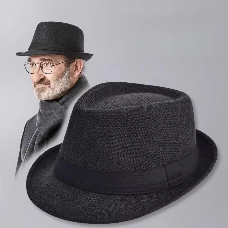 

Men's All-Season Casual Fedora - Daily Wear Cotton-Linen Hat (56-58cm) with Short Brim - Classic Style