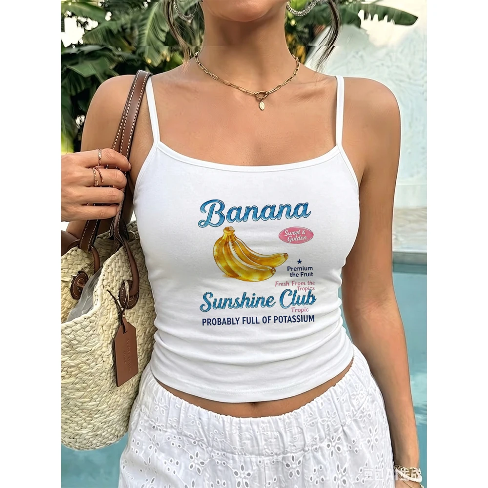 Banana Fruit Camisole Women Graphic Tank Tops Summer Beach Walk Pool Party Wear Tropical Holiday Sunbathing Cruise Sleeveless