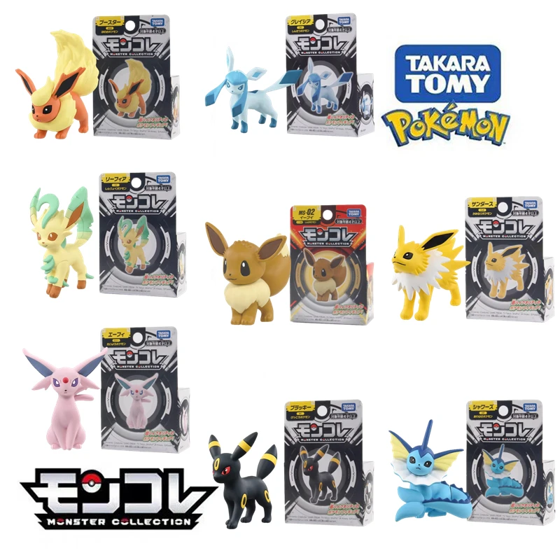 TOMY Pokemon model Eevee family Leafeon Glaceo nSylveon Umbreon Vaporeon  anime peripheral toys Kawaii birthday gift