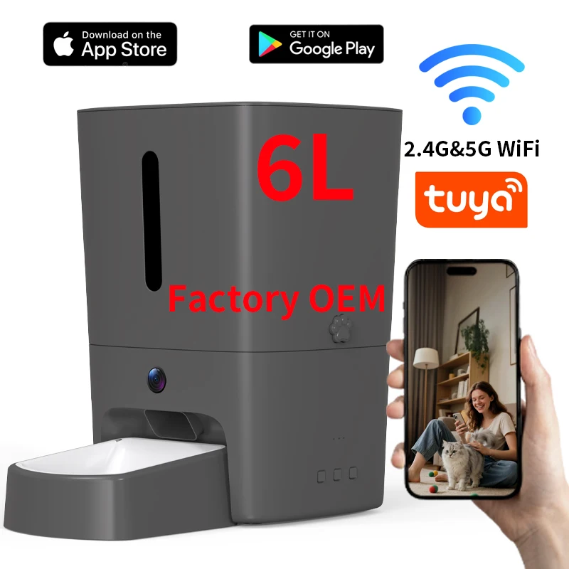 hit productFactory Top-Quality 6L Automatic cat Food Dispenser Smart Pet Feeder with HD Camera Timer Tuya APP Control