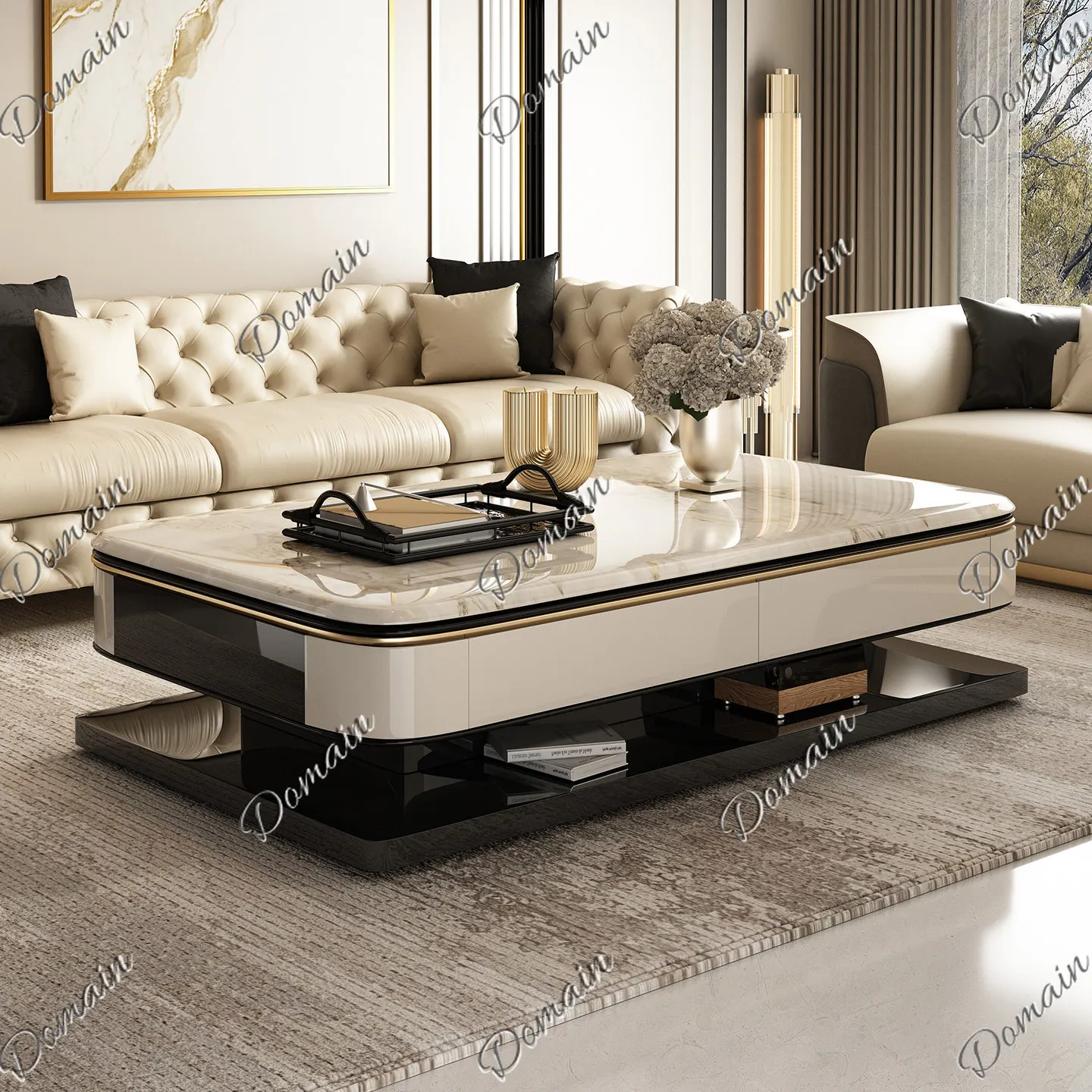 Modern microcrystalline stone coffee table light luxury high-end creative designer villa flat floor large apartment  lengthened
