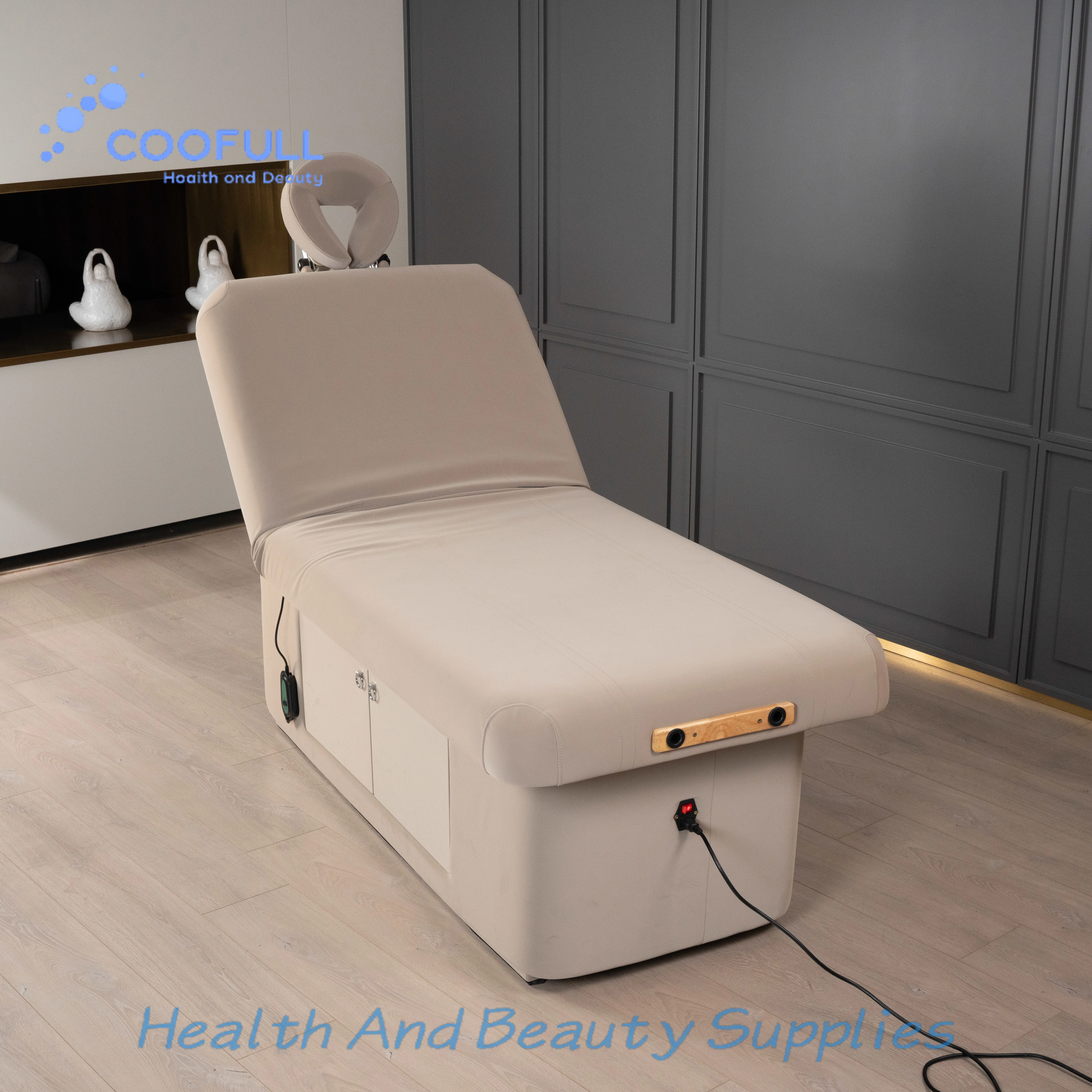 Coofull Solid Wood Base Electric Beauty Bed Automatic Massage Tables for Salon Spa Use High Density Sponge 250KGS Load Capacity