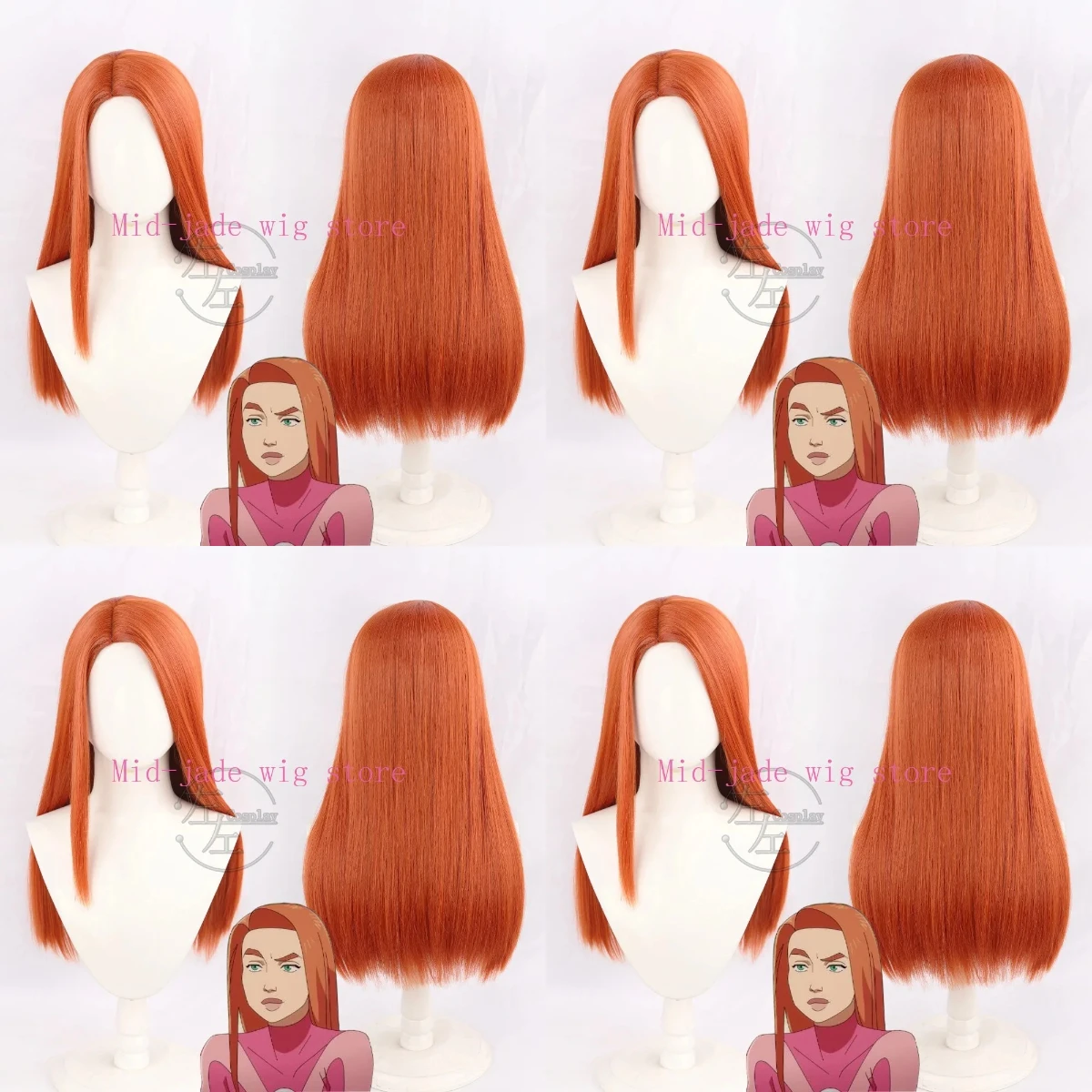 Perruque de cosplay Personnage Eve, longue, orange, avec raie latérale, en cheveux synthétiques, pour costume de convention et de jeu de rôle