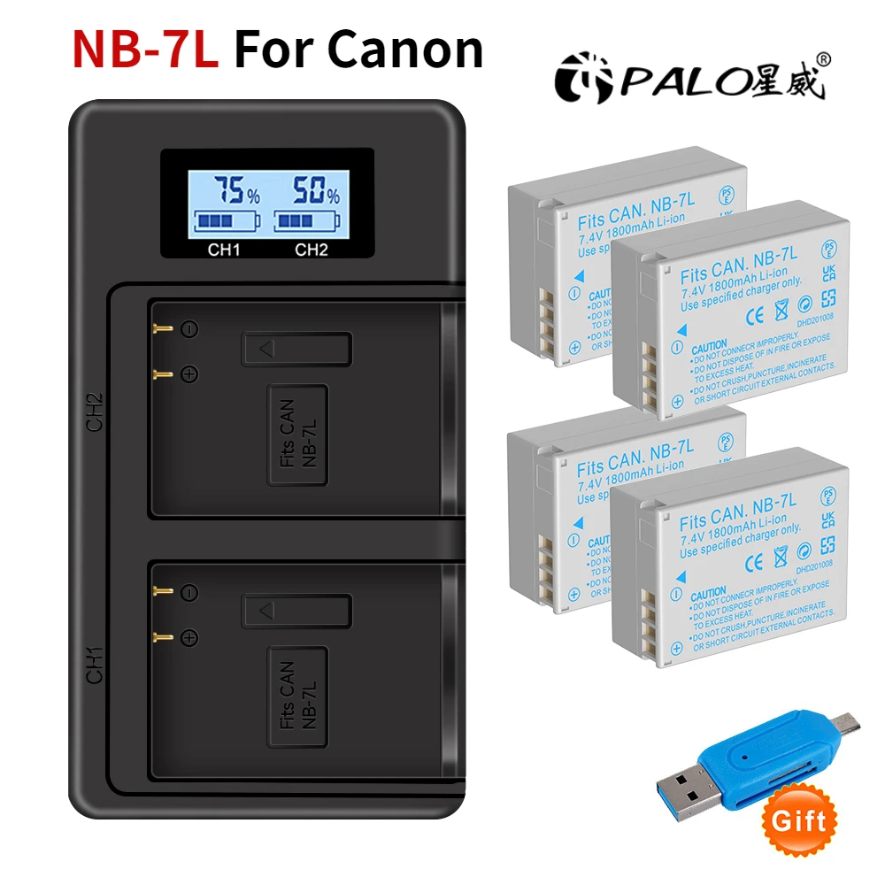 Palo 1800mAh NB-7L NB 7L NB7L Camera Battery + LCD Dual Charger For Canon PowerShot G10 G11 G12 SX30IS