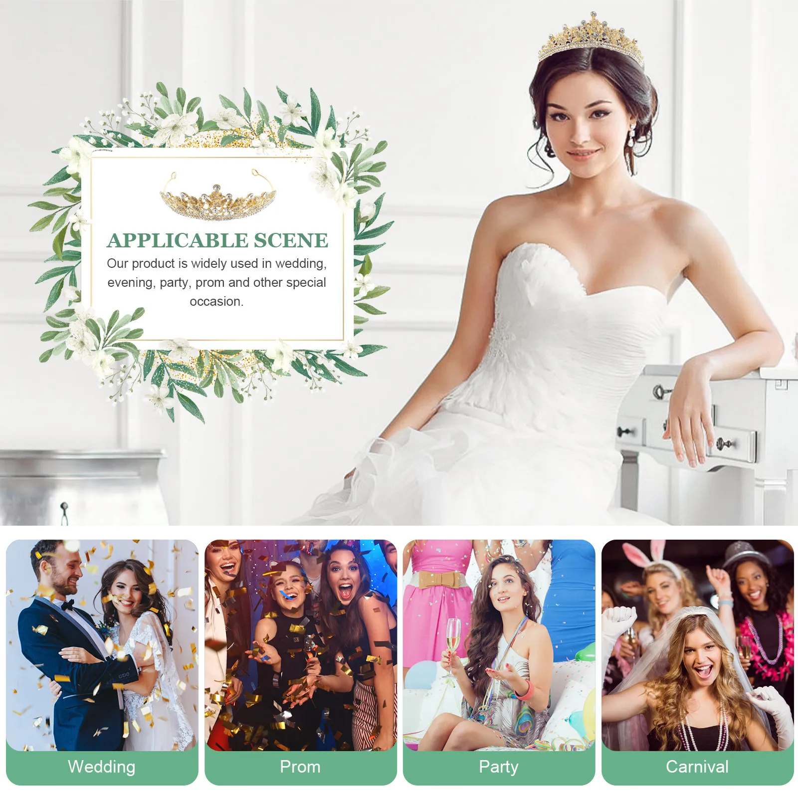 

Корона-тиара со стразами, блестящая, элегантная, для свадебного платья, для невесты, для девочек, головной убор для вечеринок и выступлений