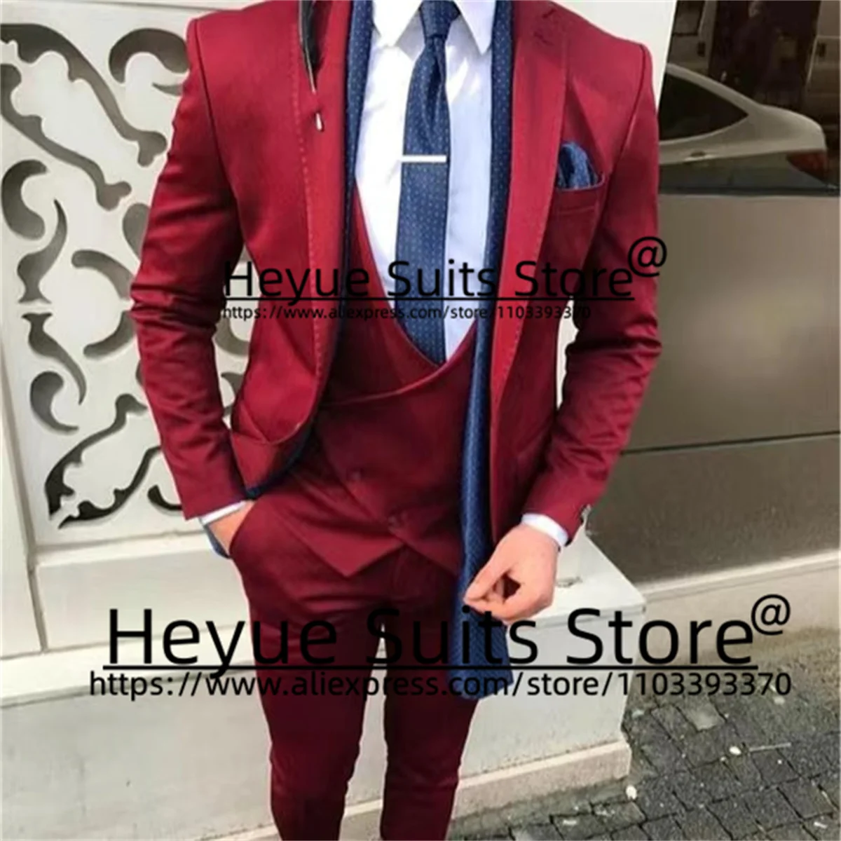 Business Black Wedding Suits For Men Slim Fit Notched Lapel Groom Tuxedos 3 Pieces Sets Custom Bias Breasted Vest Costume Homme