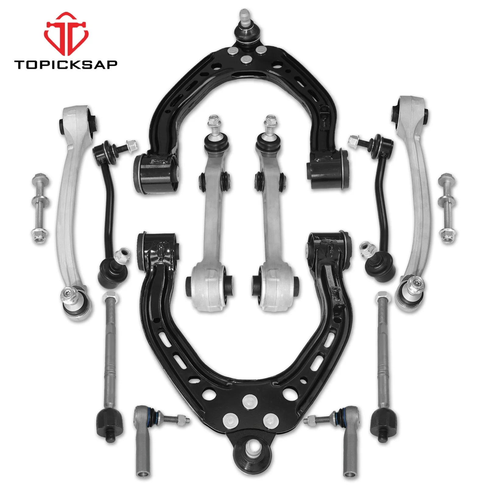 TOPICKSAP 12Pcs Control Arm Ball Joint Tie Rod for Tesla S 2012-2016 RWD 104396500A 104396600A 102735100C