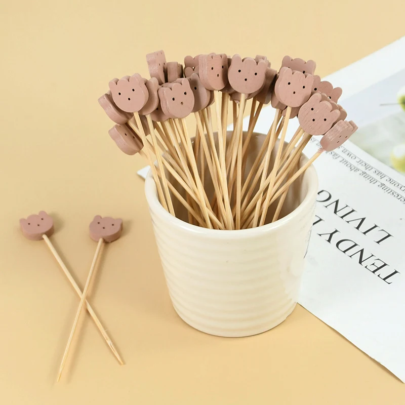 100pcs Fruit Sticks Cute Bear Toothpicks Bamboo Tie Picks Fruit Salad Snack Cupcake Fork Cocktail Decoration Cake Buffet Sticks - Image 5