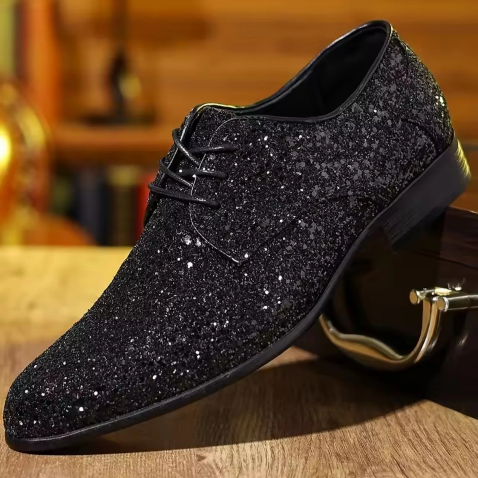 Luxury Men Dress Shoes Gold Silver Sequin Wedding Shoes High Quality Lace-Up Oxford Shoes Fashion Designer Men Flats Large Size
