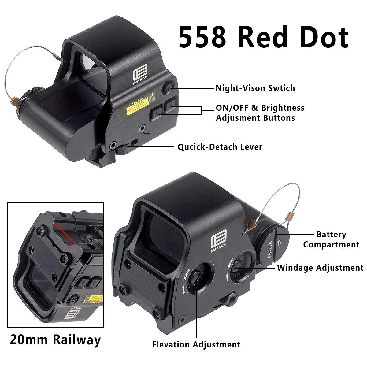 Tactical EOTECH 551 553 EXPS3 558 XPS3 Red Dot Holographic Reflex Sight 2.26 UNITY Optic Fast Riser Mount Hunting Riflescope view 4