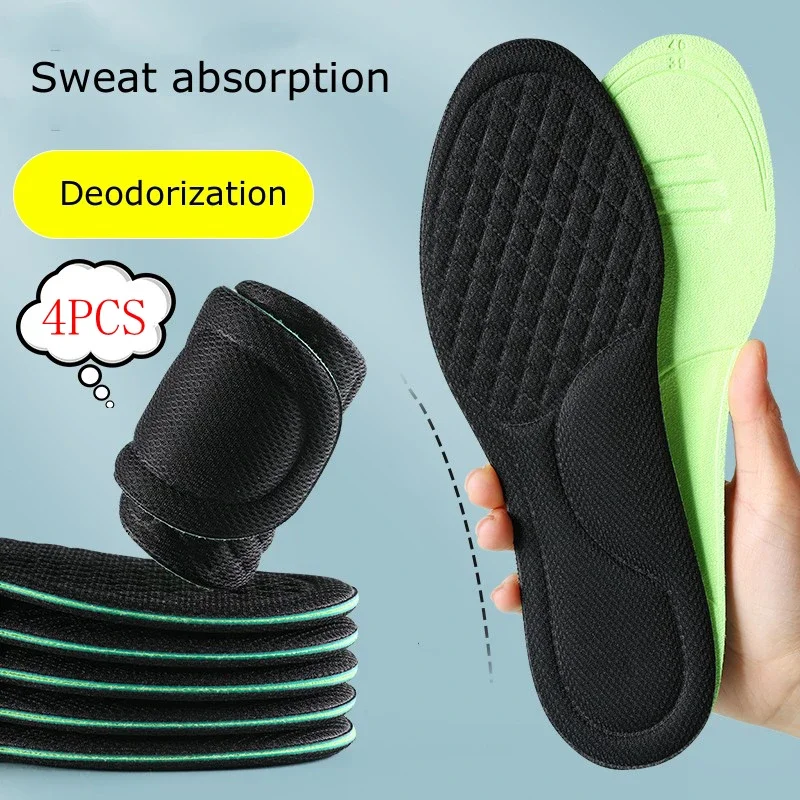 1Pair 4D Sweat-Absorbing Breathable Deodorant Insole Massage Sport Insoles for Shoes Feet Growing Sole Sponge Shoe Inserts Pad