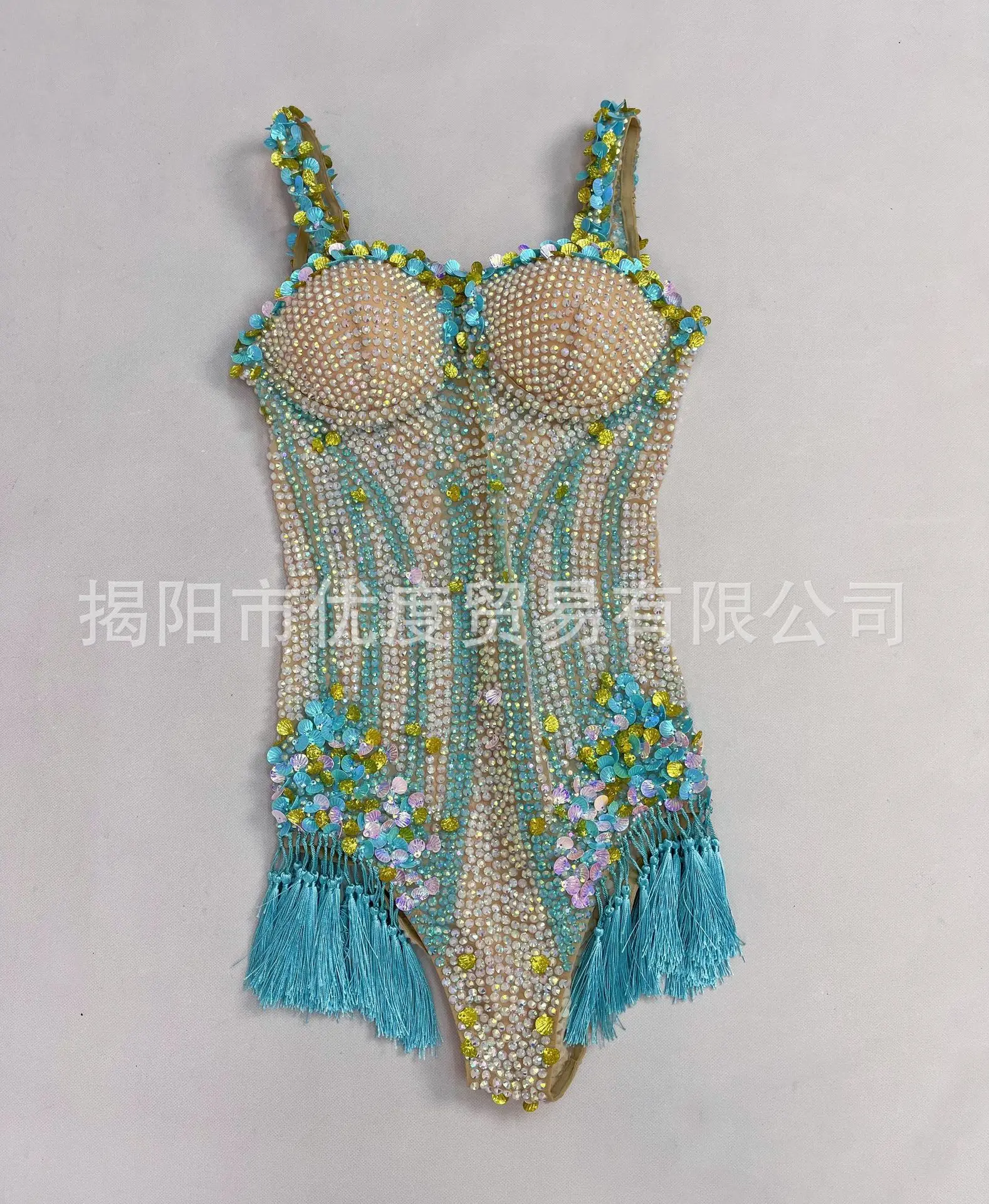 الصناعة الثقيلة حجر الراين مهدب بذلة الإناث المغني حفلة ليلة مرحلة الأداء الملابس نانينغ عالية شوكة فساتين السهرة