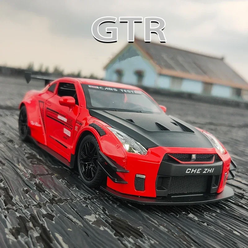 1:24 Skyline Ares Nissan GTR R34 R35 Alloy Sports Car Model Diecast Metal Racing Car Model Simulation Sound and Light Kids Gifts