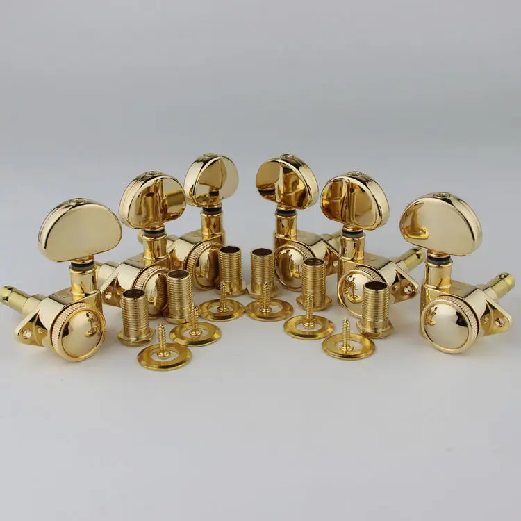Gold Locking Guitar Tuners 3 Left 3 Right 1:21 Gear Ratio Sealed Tuning Pegs Oval Knob Machine Heads for LP SG Electric