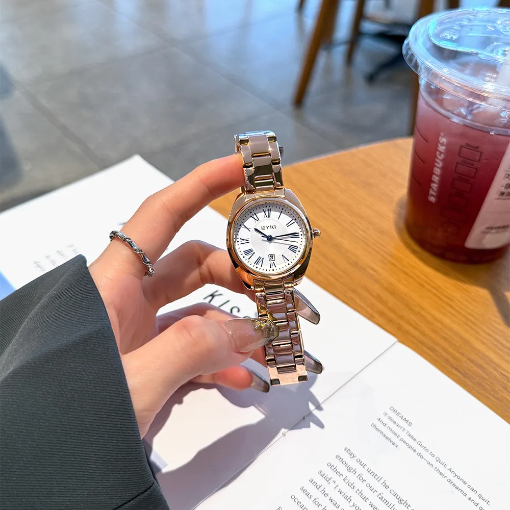 

Fashionable commuter simple steel strap women's watch strap calendar high-value style quartz watch couple gift