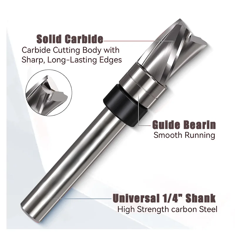 3 Flute Double Bearing Tungsten Steel Trimming Milling Bit Solid Wood Slotting Wood Router Machine Accessories
