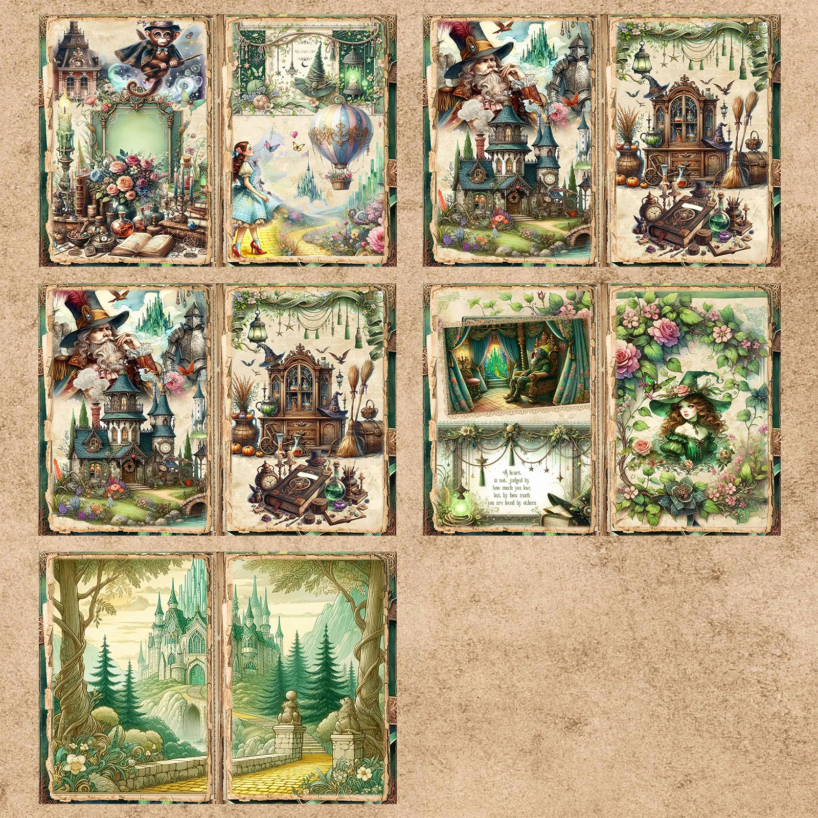 15 Sheets A5 Size Green Forest Adventure Girl Robot Background Vintage Grunge Journal Planning Scrapbooking