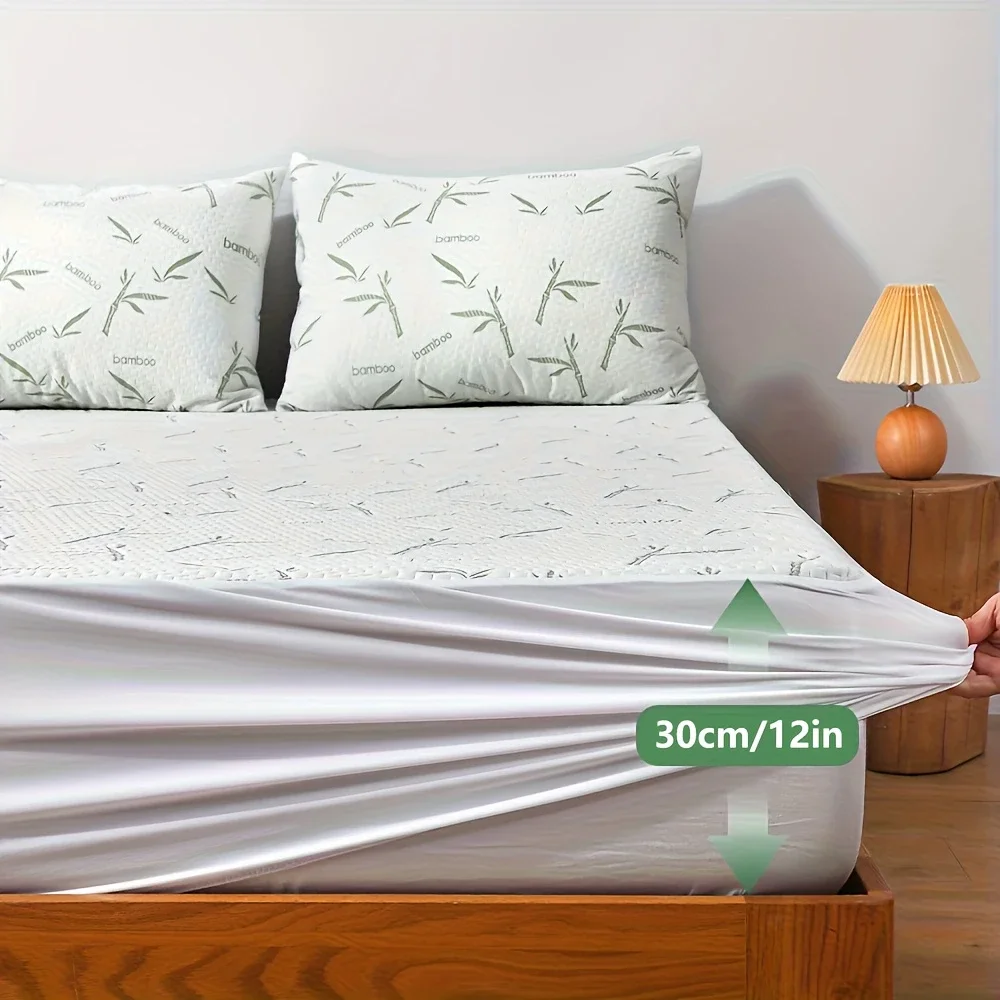 100% Bamboo Fiber Waterproof Mattress Protector Summer Cooling Breathable Mattress Cover Twin Full Queen King Size Fitted Sheet