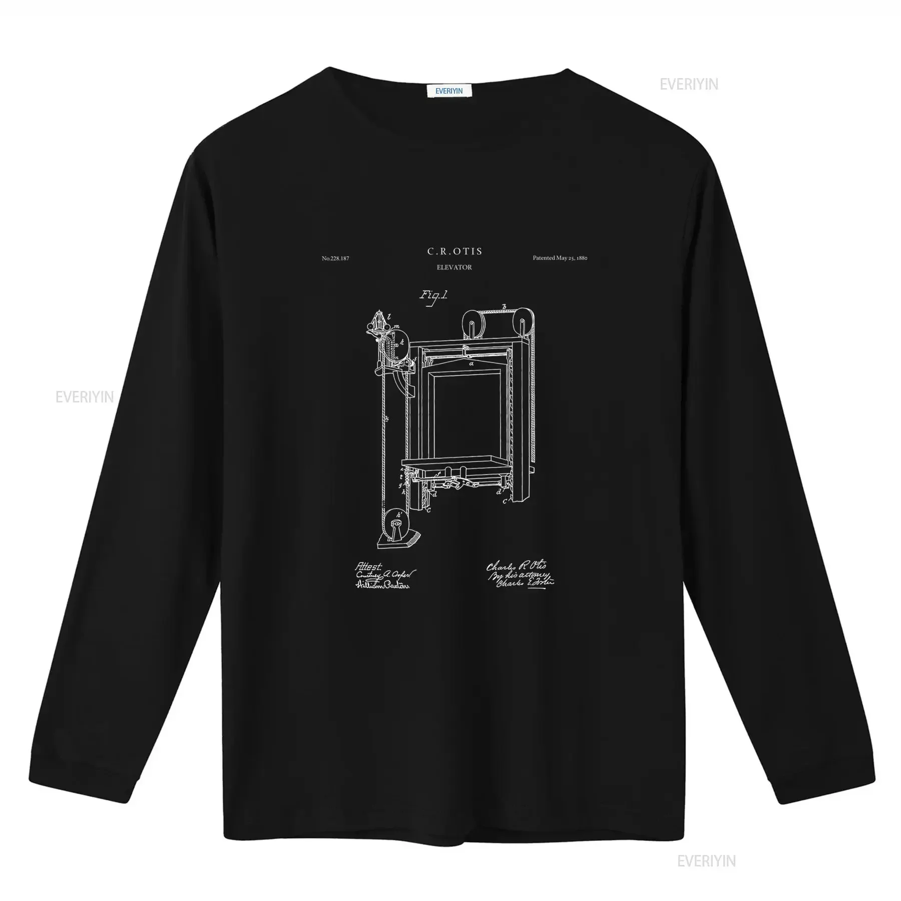 Vintage Industrial Otis Elevator Patent Print Art 1880 T Shirt Lift Invention Engineering Design vintage Washed Stretched