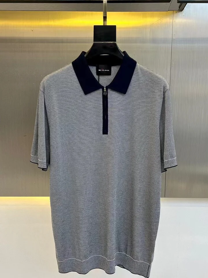 

KITON светлая роскошная простая деловая повседневная рубашка ПОЛО с короткими рукавами в стиле старых денег