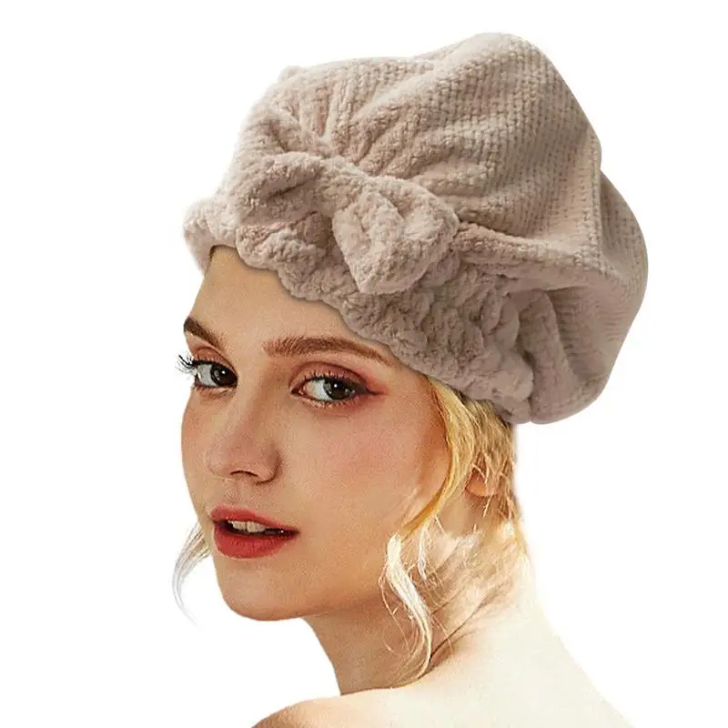 Hair Towel Women Hair Drying Hat Bath Towels With Bow Knot Absorption Turban Hair Dry Cap Perfect For Women Anti Frizz Hair Hat