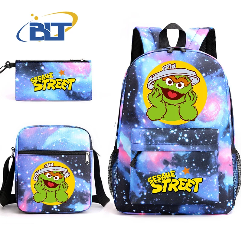 MINISO Sesame Street printed student school bag set Children's shoulder bag pencil bag backpack three-piece set