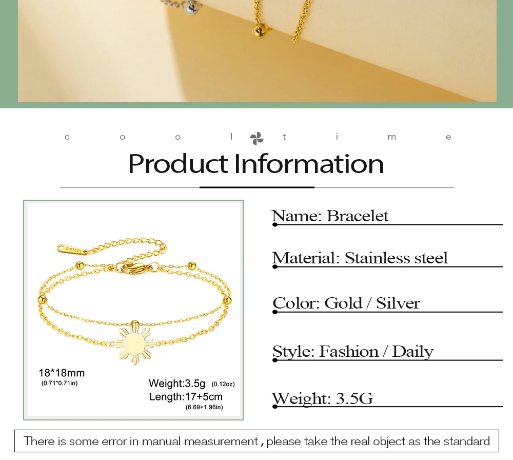 CoolTime Philippine Sun Anhänger mit Doppelketten Damenarmband Exquisiter goldfarbener Sonnenstrahl-Charm Schmuck Geschenk – Detail 2