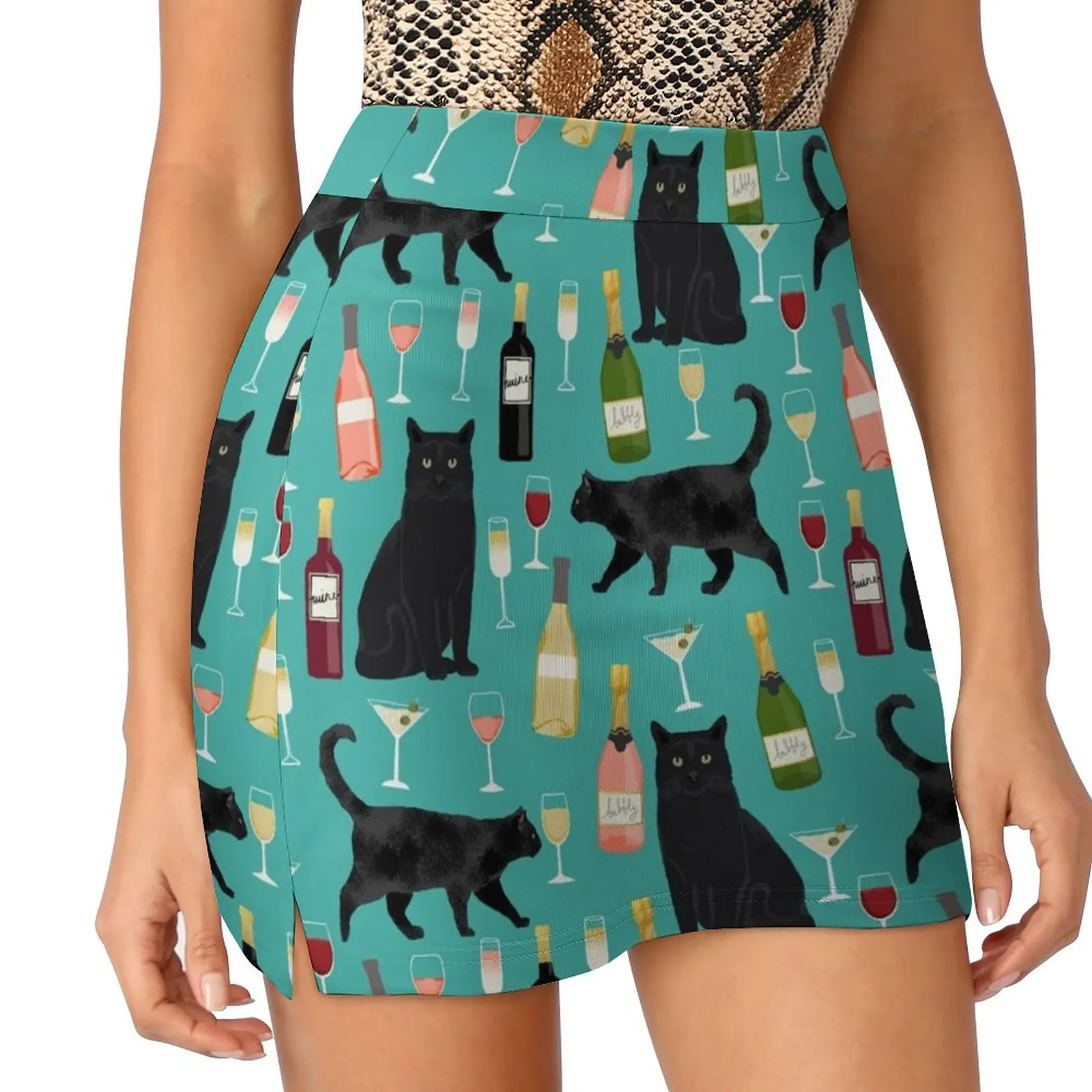 

Black cat wine champagne cocktails cat breeds cat lover pattern art print by PetFriendly Mini Skirt kawaii clothes