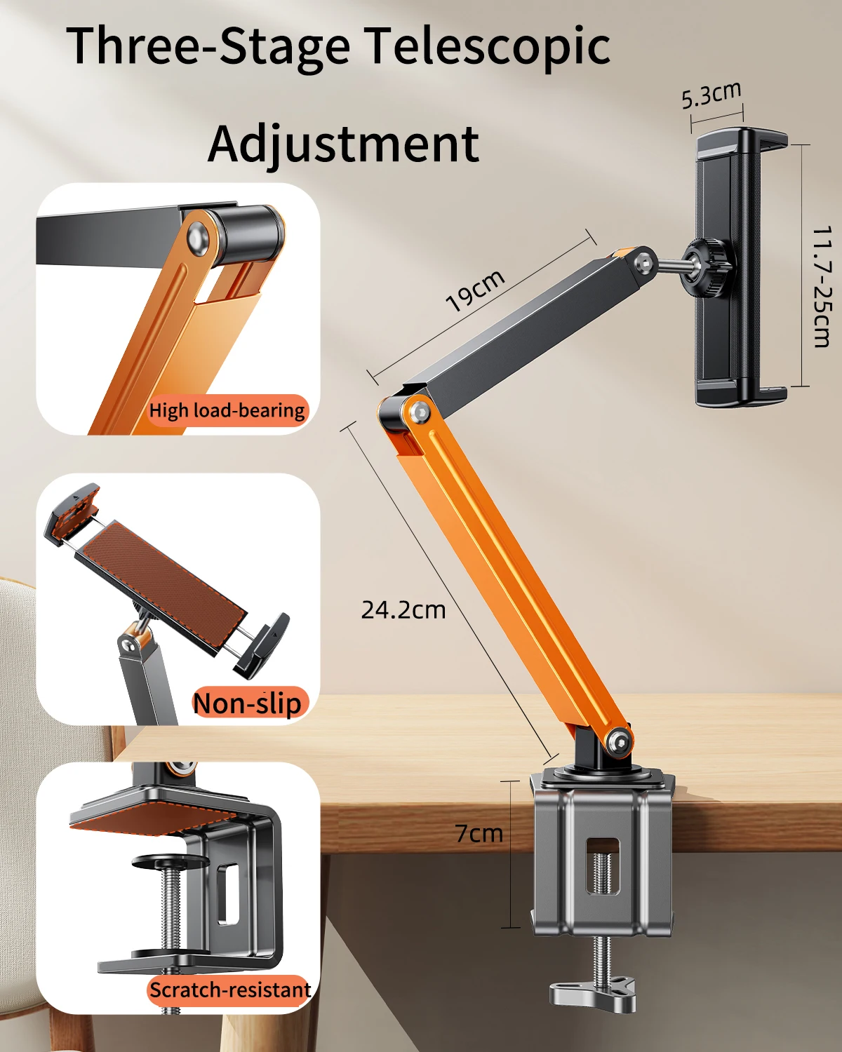 Eary Dudukan Ponsel Tablet Dudukan untuk Desktop Samping Tempat Tidur Tiga Tahap Teleskopik Dapat Dilipat Dapat Diputar dengan Penjepit Logam Braket Malas