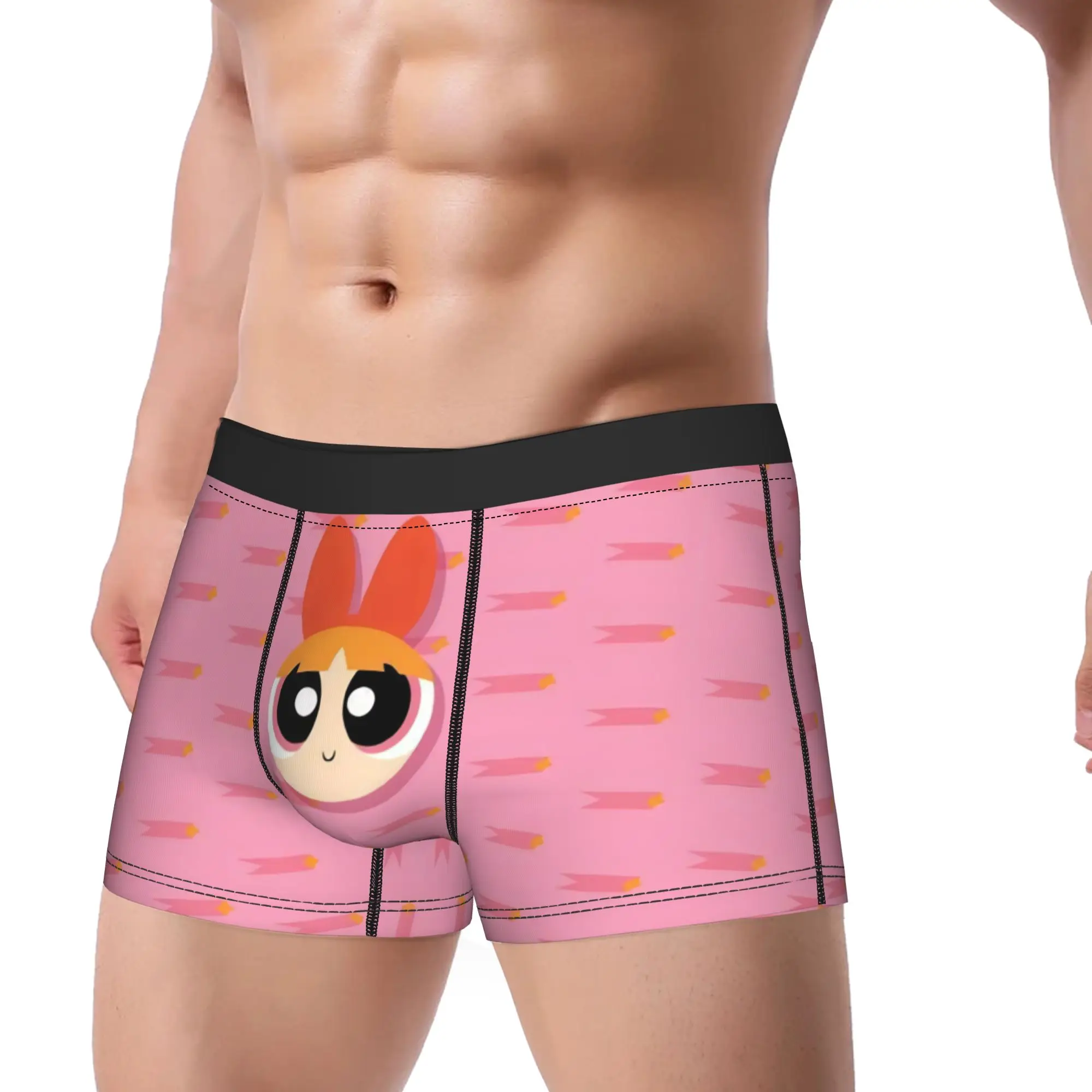 Men P-Powerpuffs Girl Cartoon Long Underwear  Novelty Boxer Briefs Shorts Panties Male Breathable Underpants Plus Size