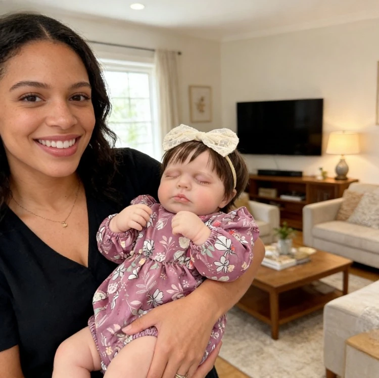 Bambola Reborn Loulou da 19 Pollici, Bebe Dormiente con Pelle Dipinta 3D e Vene Visibili, Alta Qualità a Prezzo Accessibile con Capelli Impiantati