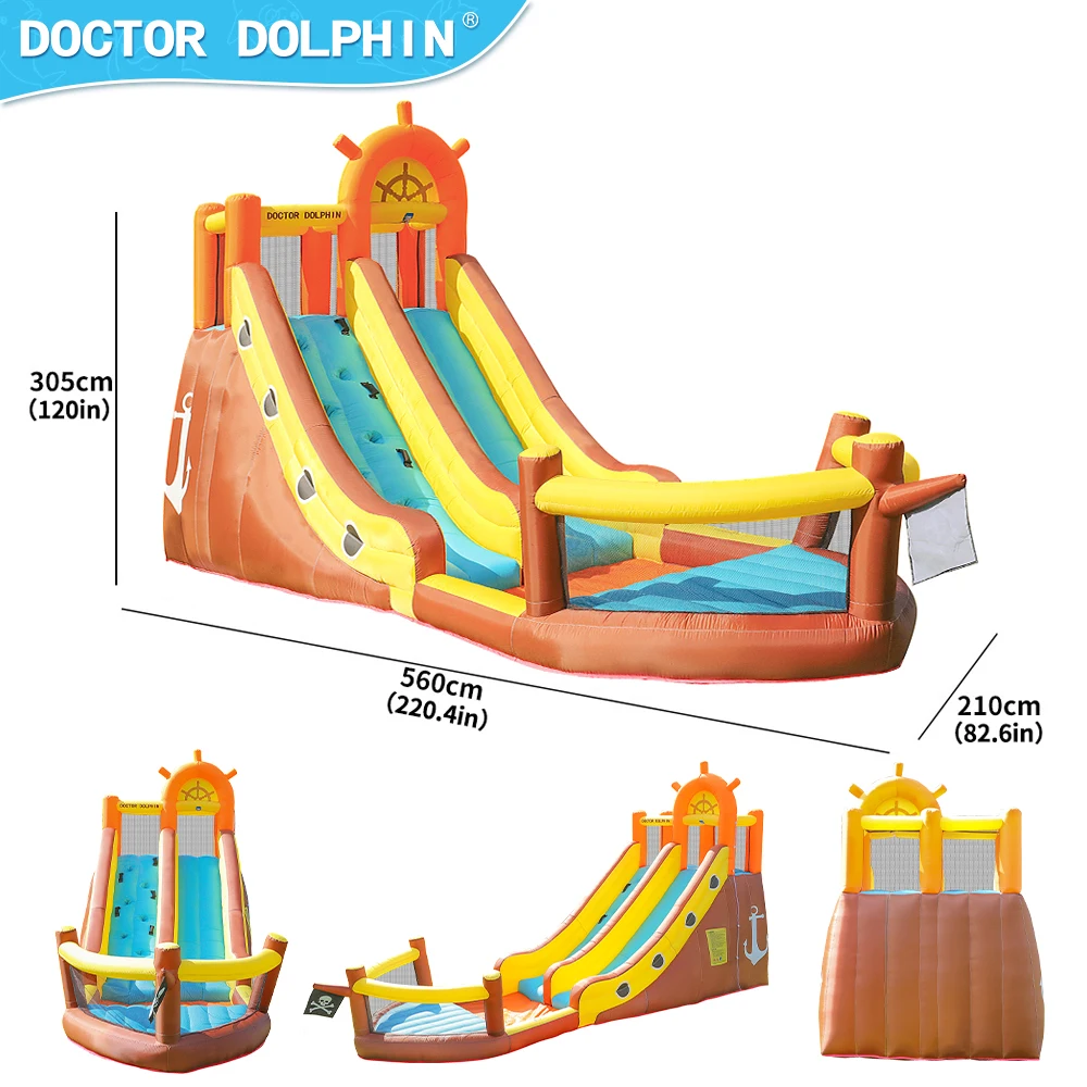 Doctor Dolphin Pirate Ship Outdoor Jumping House Combo Castle Water Long Playground Inflatable Bounce House Slide for Kids