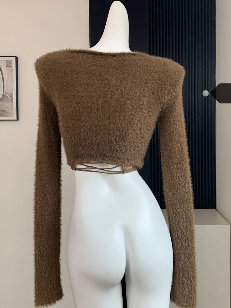 Autumn Winter Gyaru Brown Cardigans Coquette Plush Sweater Fashion Knitted Jumper Japanese Vintage High Street 2000s Aesthetic