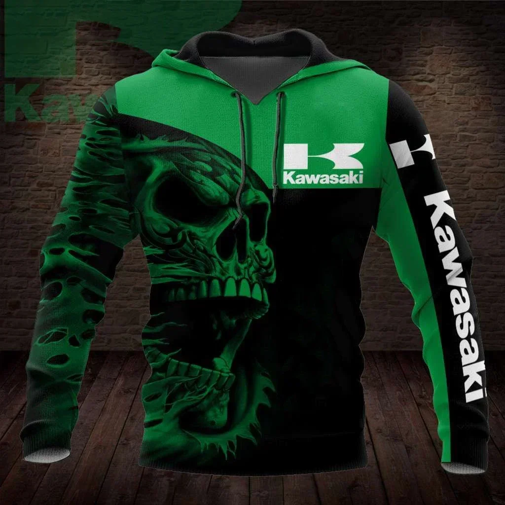 Kawasaki Mens Clothing Racing Suit Oversized Hoodie Sweatshirt Adventure Unisex Extreme Sports High-quality Motorcycle Uniform