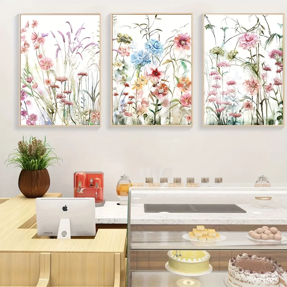2D Flat, 2D Flat, 2D Flat 3pcs Unframed Featuring Pink Flowers, Floral Posters, Farmhouse Images, And Prints for Modern Bedro
