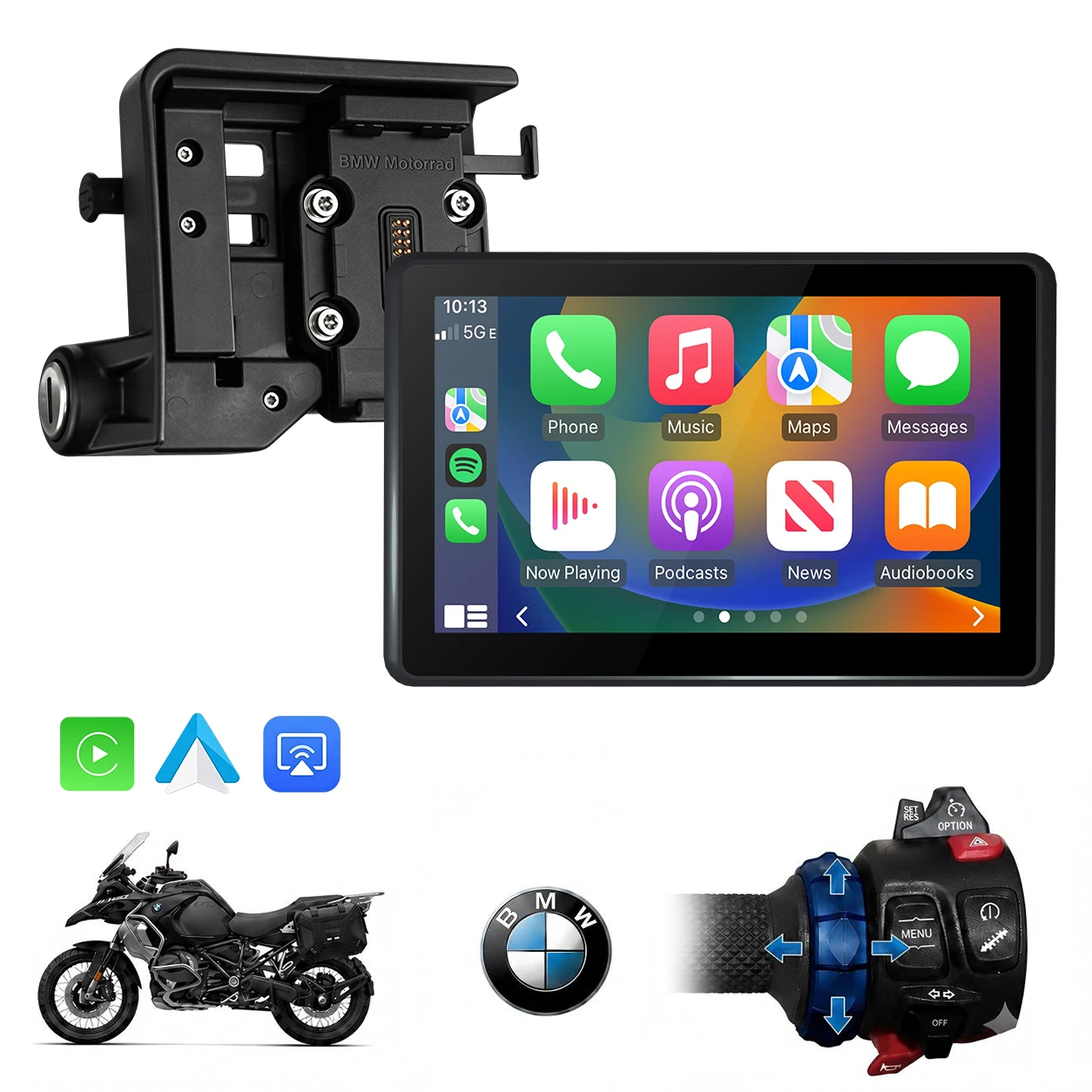 5 Inch Wireless Motorcycle CarPlay & Android Auto for BMW Motorcycles - Native Wonder Wheel,1200-Nit,IP69,Plug & Play