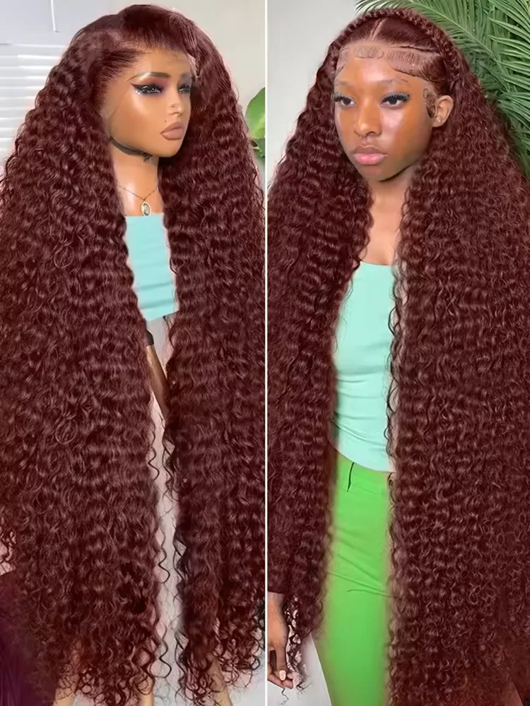 

Красновато-коричневый парик 13x6, кружевной фронтальный парик, плотность 200, цветные вьющиеся парики, человеческие волосы, глубокая волна, 13x4, 13x7 HD, кружевной фронтальный парик