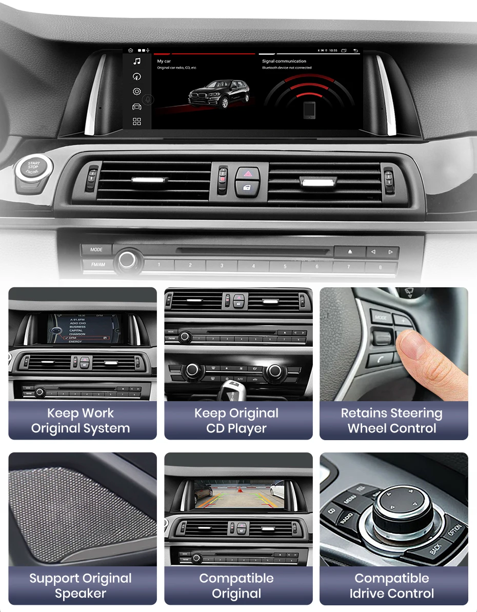 Junsun Kabelloses CarPlay und Android Auto Autoradio für BMW 5er F10 F11 2011-2017 CIC NBT Intelligentes System Stereo GPS-Navigation – Detail 12