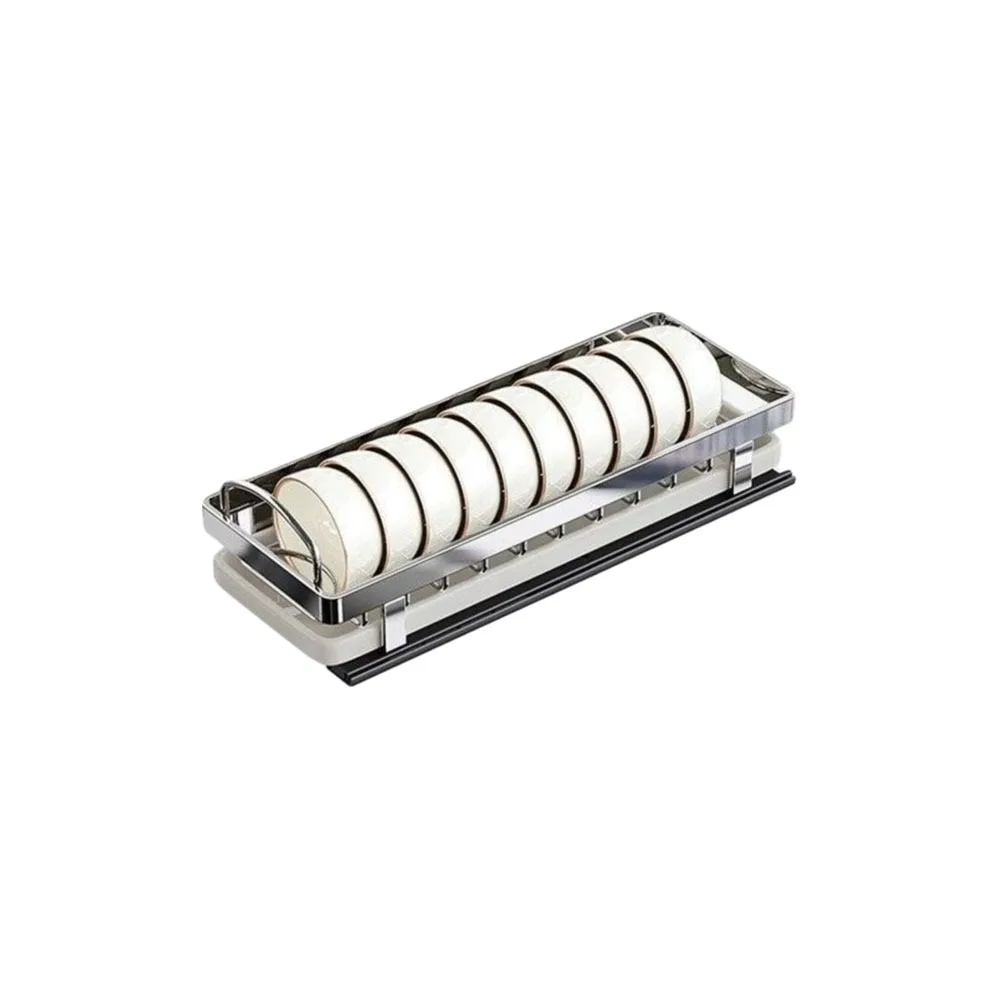

Stainless Steel Pull-out Dish Rack Large Drawer Type Kitchen Dish Racks with Drain Tray with Handle Dish Drainer Storage Rack