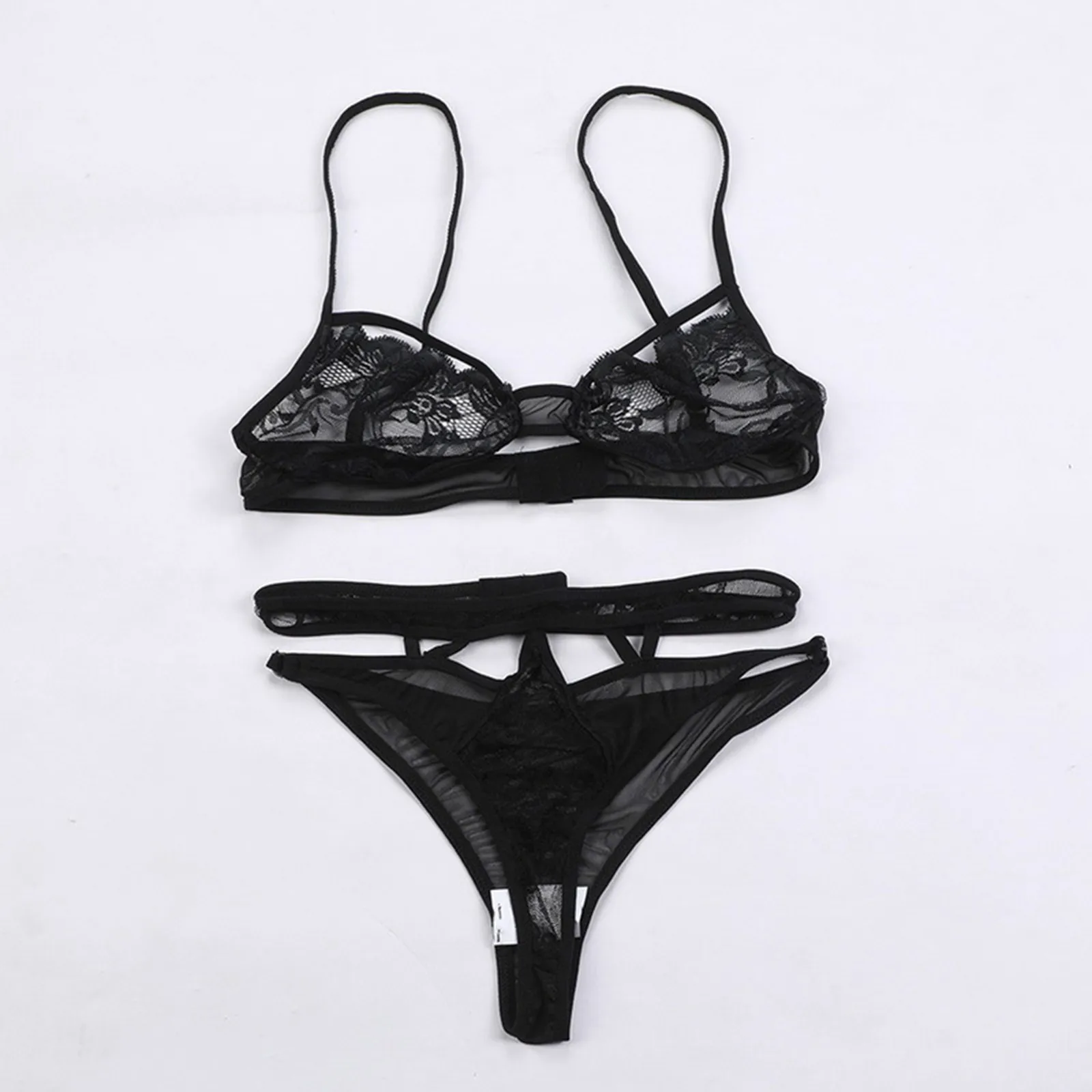 Women Lace Lingerie Set Sexy Hollow Out Embroidery 2 Piece Set Gather Push Up Bra+High Waist Panty See Through Underwear Outfits