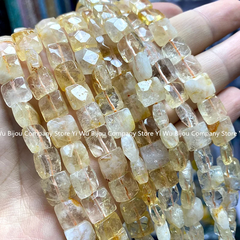 Natural Stone 10x10MM Flat Square Yellow Citrine Faceted Crystal Loose Spacer Beads for Jewelry Making Diy Bracelet Accessories