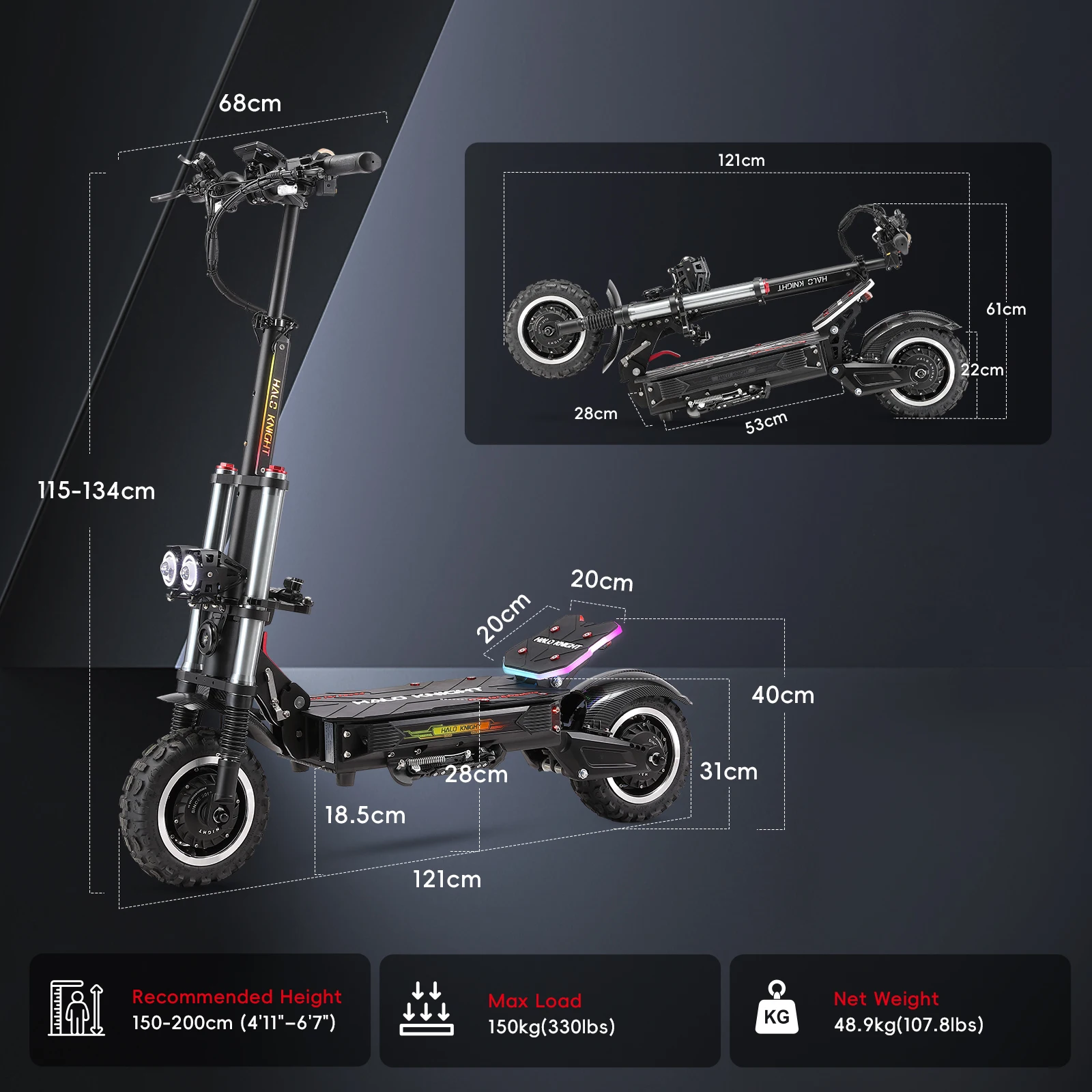 HALO KNIGHT T107Pro 60V 6000W 38,4Ah Elektroroller Professioneller 95km/h E-Scooter mit Doppelmotor Leistungsstarker Schneller 80KM E-Scooter – Detail 16
