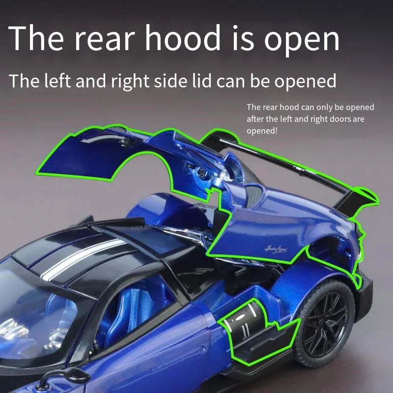 KMM 1/24 Spray Huayra supercoche aleación miniatura modelo sonido luz tirar hacia atrás chico regalo de cumpleaños caja exquisita recoger val